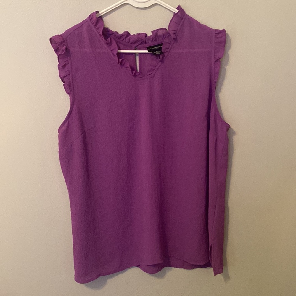 Liz Claiborne Career Purple V-Neck Ruffle Sleeveless Blouse [Size XL]